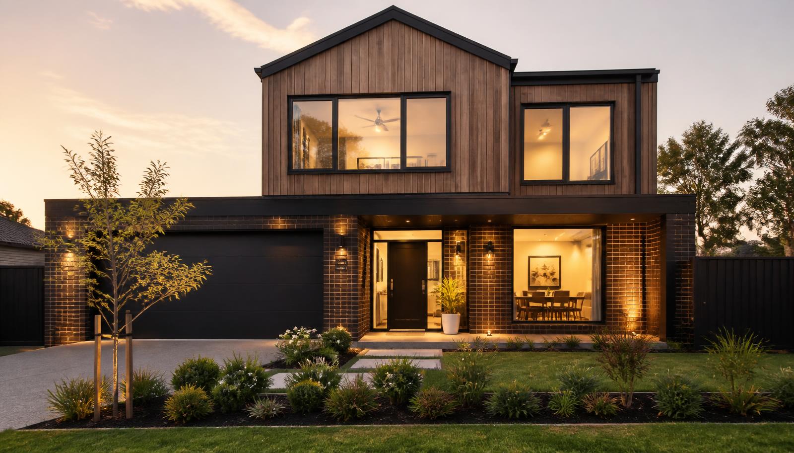 Modern Australian home at dusk